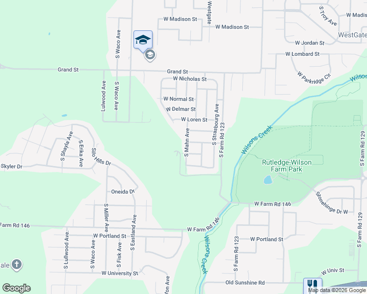 map of restaurants, bars, coffee shops, grocery stores, and more near 1289 South Mahn Avenue in Springfield