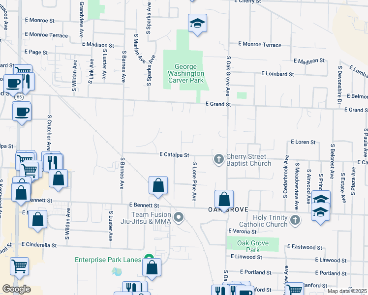 map of restaurants, bars, coffee shops, grocery stores, and more near 1148 South Willow Lane Avenue in Springfield