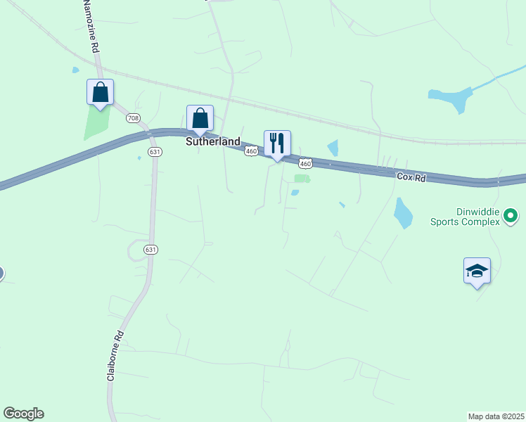 map of restaurants, bars, coffee shops, grocery stores, and more near 20209 Cox Road in Sutherland