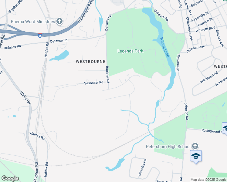 map of restaurants, bars, coffee shops, grocery stores, and more near 1866 Ramblewood Road in Petersburg
