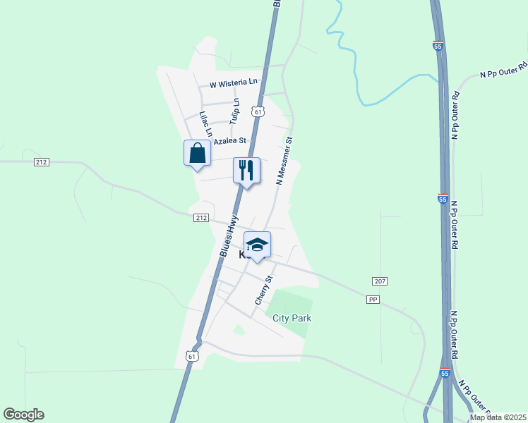map of restaurants, bars, coffee shops, grocery stores, and more near 129 North Messmer Street in Scott City