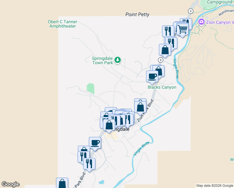 map of restaurants, bars, coffee shops, grocery stores, and more near 107 Trapper Circle in Springdale