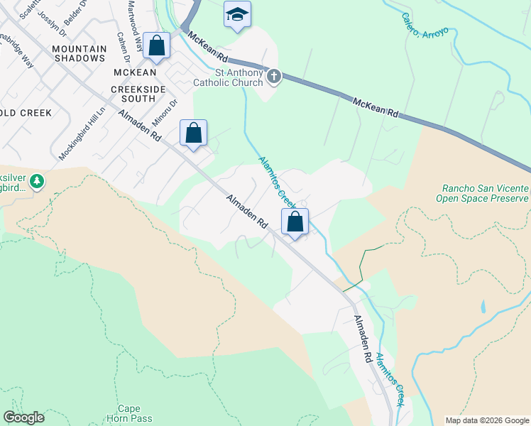 map of restaurants, bars, coffee shops, grocery stores, and more near 20110 Almaden Road in San Jose