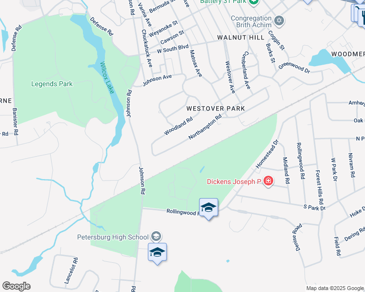 map of restaurants, bars, coffee shops, grocery stores, and more near 1172 Northampton Road in Petersburg