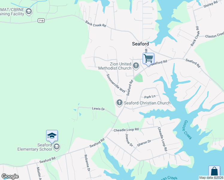 map of restaurants, bars, coffee shops, grocery stores, and more near 108 McPherson Court in Seaford