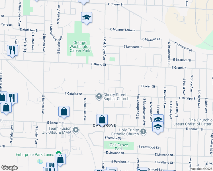 map of restaurants, bars, coffee shops, grocery stores, and more near 1125 South Elmwood Avenue in Springfield