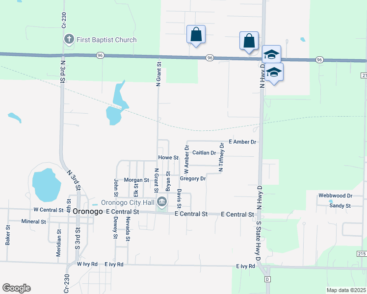 map of restaurants, bars, coffee shops, grocery stores, and more near 215 Howe St in Oronogo