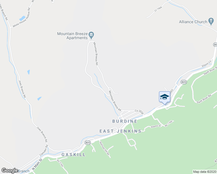 map of restaurants, bars, coffee shops, grocery stores, and more near 733 Mountain Breeze Road in Jenkins