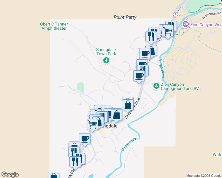 map of restaurants, bars, coffee shops, grocery stores, and more near 108 Trapper Circle in Springdale