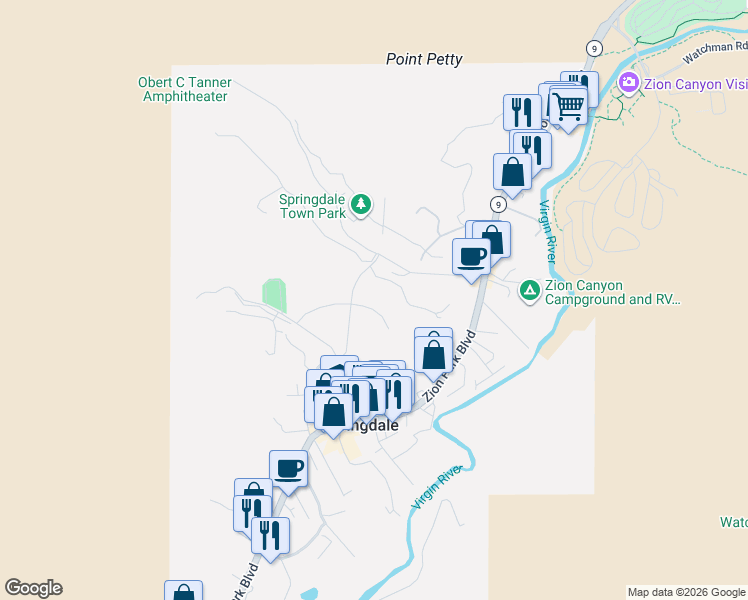 map of restaurants, bars, coffee shops, grocery stores, and more near 108 Trapper Circle in Springdale
