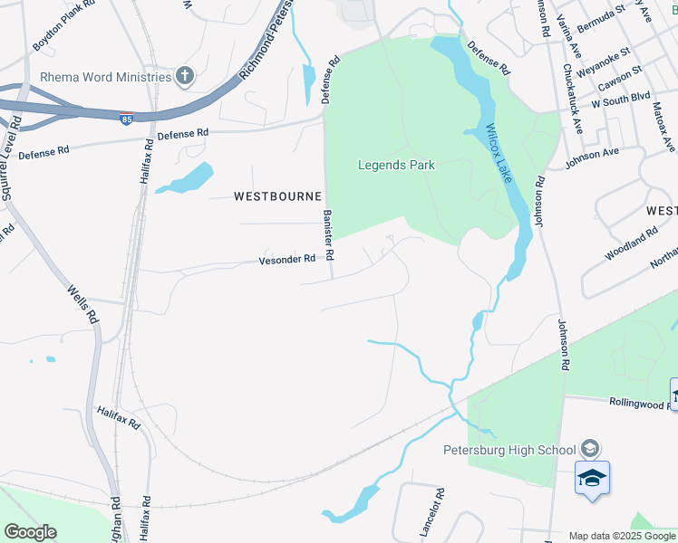 map of restaurants, bars, coffee shops, grocery stores, and more near 1875 Ramblewood Road in Petersburg