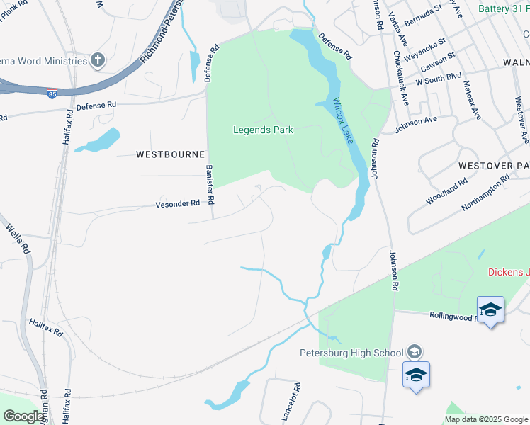 map of restaurants, bars, coffee shops, grocery stores, and more near 2532 Bogese Drive in Petersburg