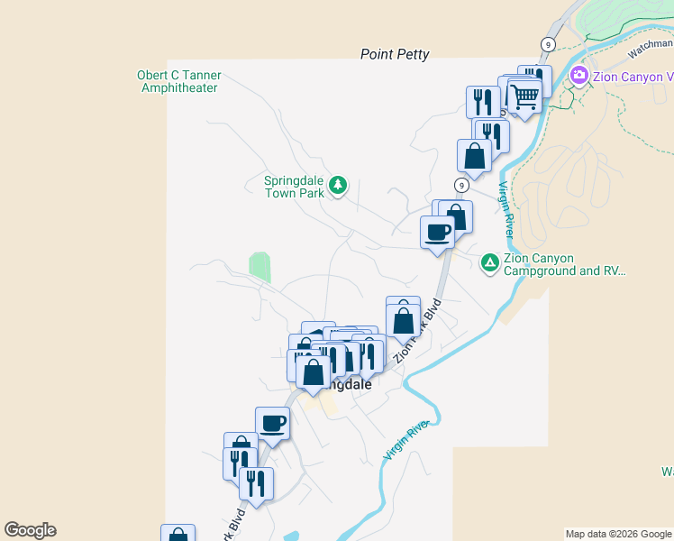 map of restaurants, bars, coffee shops, grocery stores, and more near 107 Trapper Circle in Springdale