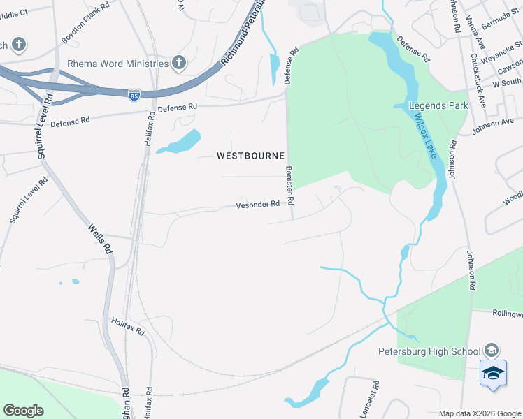 map of restaurants, bars, coffee shops, grocery stores, and more near 1949 Vesonder Road in Petersburg