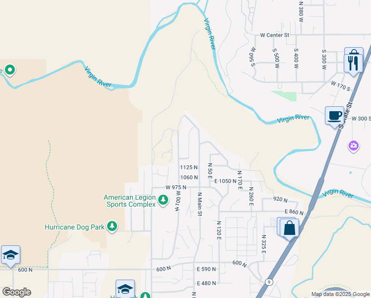 map of restaurants, bars, coffee shops, grocery stores, and more near 1195 North 50 West in Hurricane