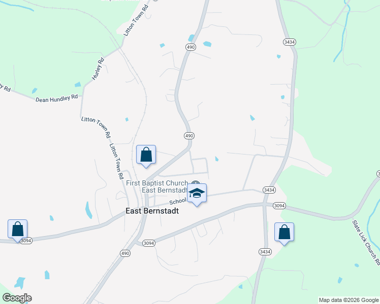 map of restaurants, bars, coffee shops, grocery stores, and more near 1544 Kentucky 490 in East Bernstadt