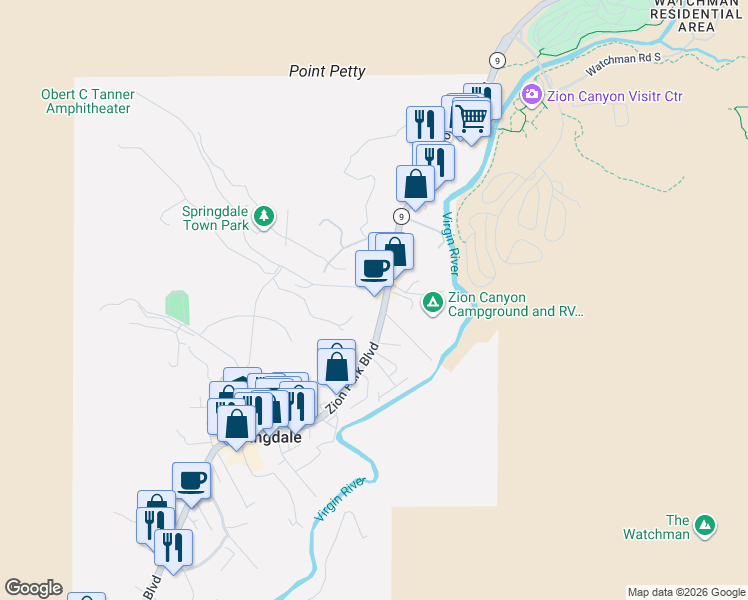 map of restaurants, bars, coffee shops, grocery stores, and more near 35 Lion Boulevard in Springdale