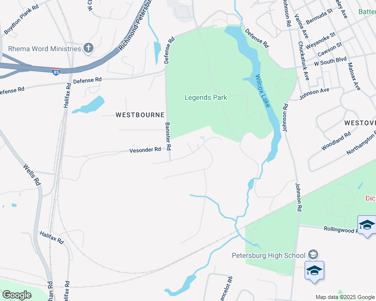 map of restaurants, bars, coffee shops, grocery stores, and more near 1839 Ramblewood Road in Petersburg