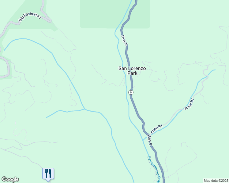 map of restaurants, bars, coffee shops, grocery stores, and more near 345 McGaffigan Mill Road in Boulder Creek