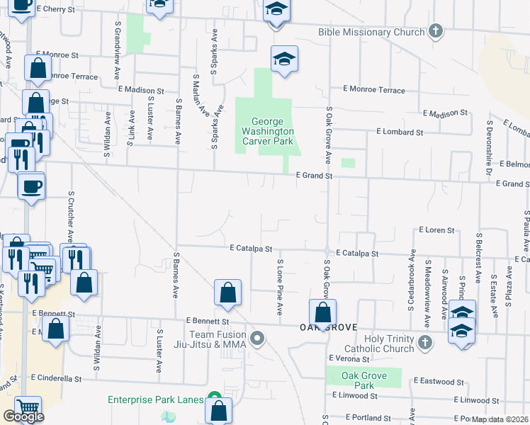 map of restaurants, bars, coffee shops, grocery stores, and more near 1104 S Willow Ln Ave in Springfield