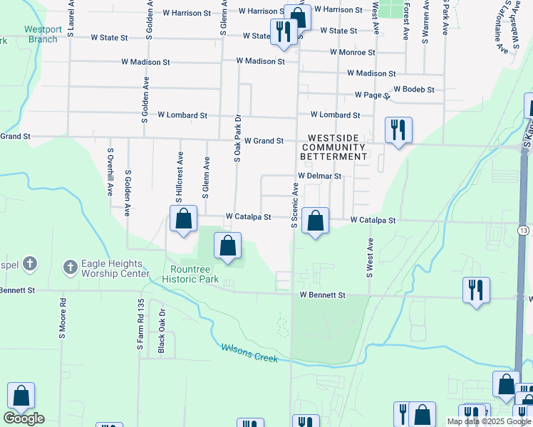 map of restaurants, bars, coffee shops, grocery stores, and more near 1164 South Homewood Avenue in Springfield
