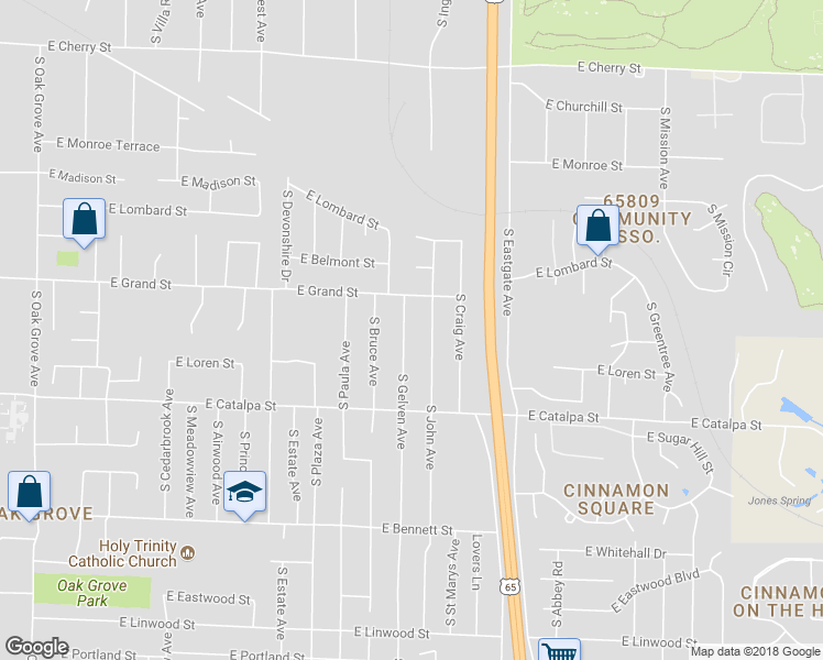 map of restaurants, bars, coffee shops, grocery stores, and more near 1042 South Gelven Avenue in Springfield