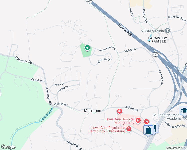 map of restaurants, bars, coffee shops, grocery stores, and more near 918 Martin Drive in Blacksburg