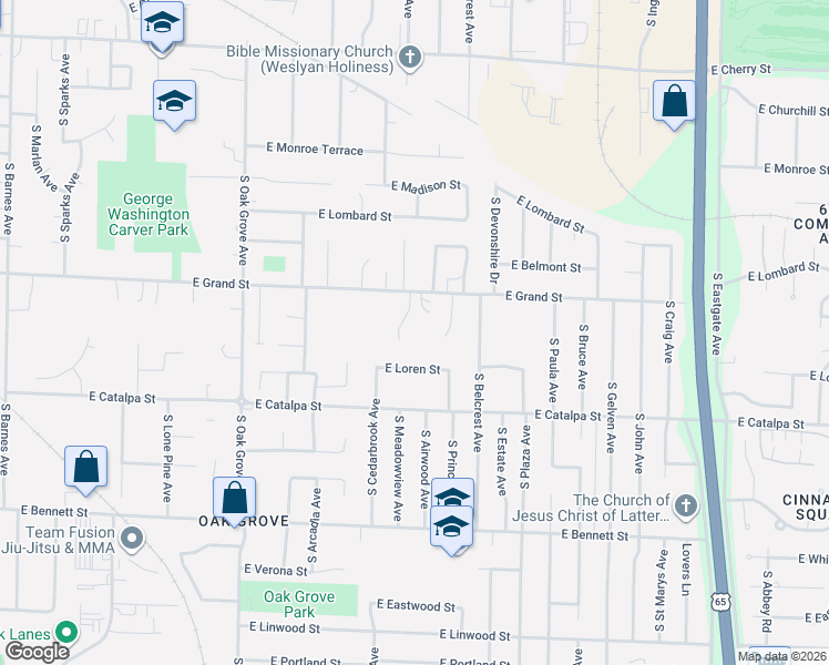 map of restaurants, bars, coffee shops, grocery stores, and more near 2864 East Grand Street in Springfield