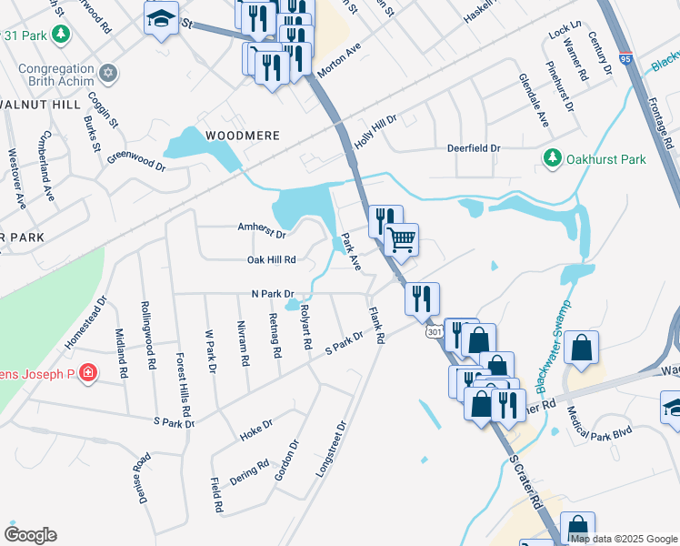 map of restaurants, bars, coffee shops, grocery stores, and more near 2732 Park Avenue in Petersburg