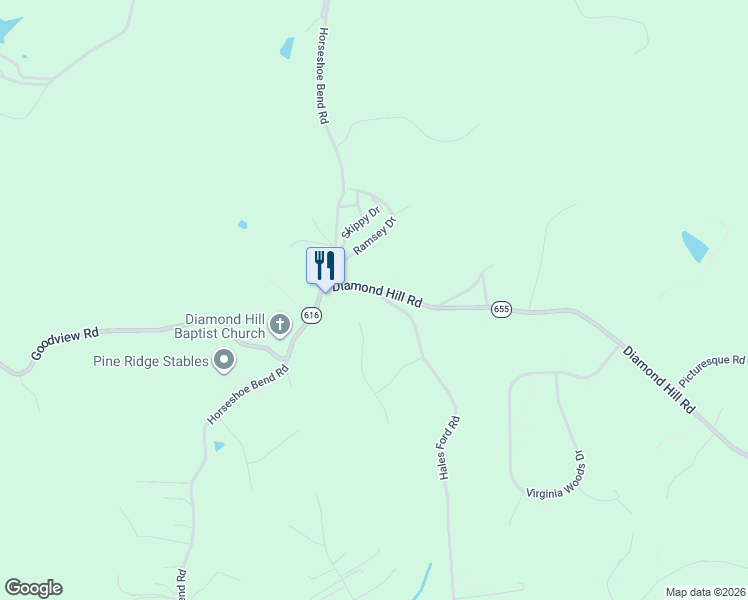 map of restaurants, bars, coffee shops, grocery stores, and more near 1040 Hales Ford Road in Moneta