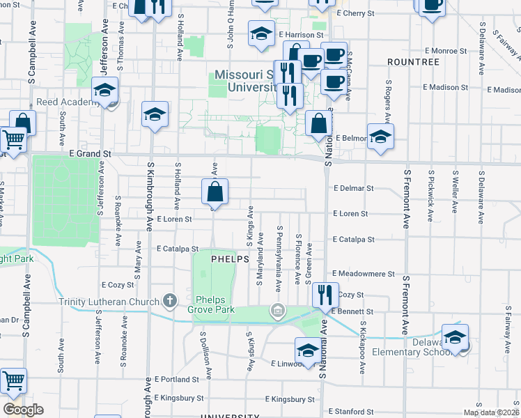map of restaurants, bars, coffee shops, grocery stores, and more near 1010 East Loren Street in Springfield