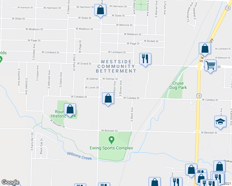 map of restaurants, bars, coffee shops, grocery stores, and more near 1138 South Clifton Avenue in Springfield