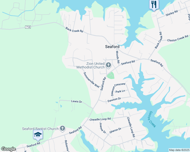 map of restaurants, bars, coffee shops, grocery stores, and more near 106 Sir John Way in Seaford