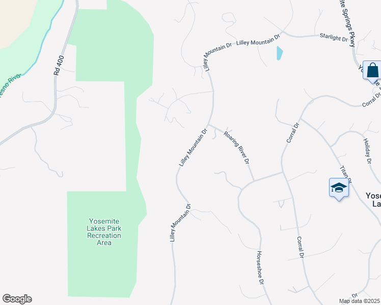 map of restaurants, bars, coffee shops, grocery stores, and more near 1 Lilley Mountain Drive in Coarsegold