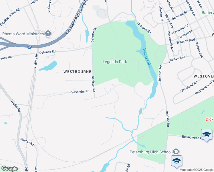map of restaurants, bars, coffee shops, grocery stores, and more near 201 Layne Circle in Petersburg