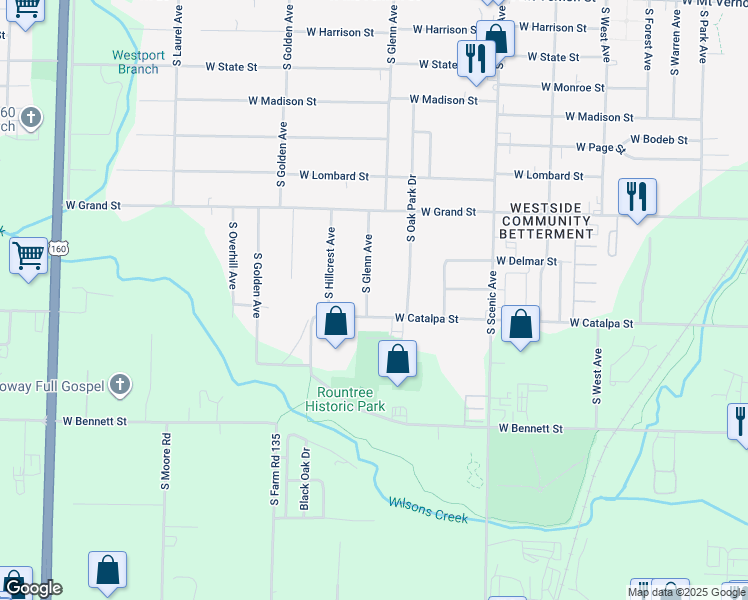 map of restaurants, bars, coffee shops, grocery stores, and more near 1166 S Glenn Ave in Springfield