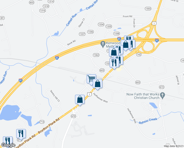 map of restaurants, bars, coffee shops, grocery stores, and more near 25115 Sterling Road in Petersburg