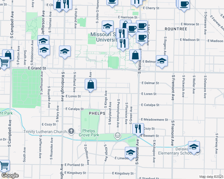 map of restaurants, bars, coffee shops, grocery stores, and more near 1010 East Loren Street in Springfield