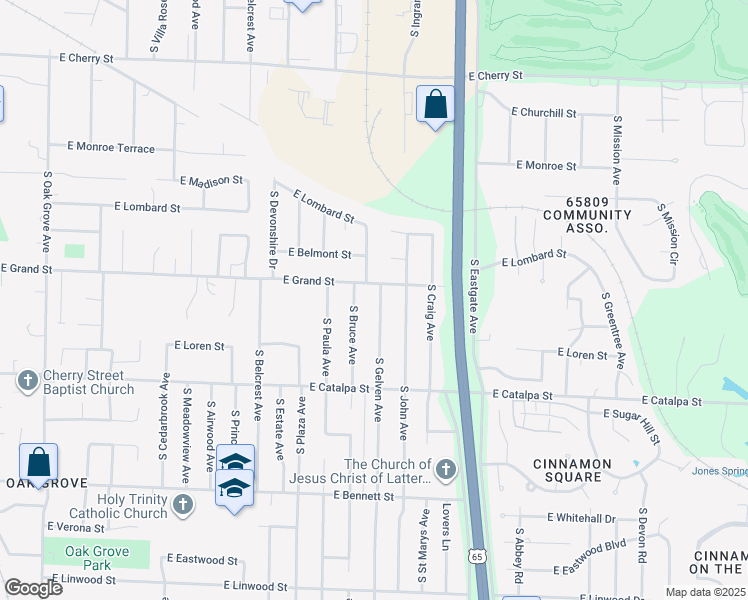 map of restaurants, bars, coffee shops, grocery stores, and more near 1021 South Gelven Avenue in Springfield