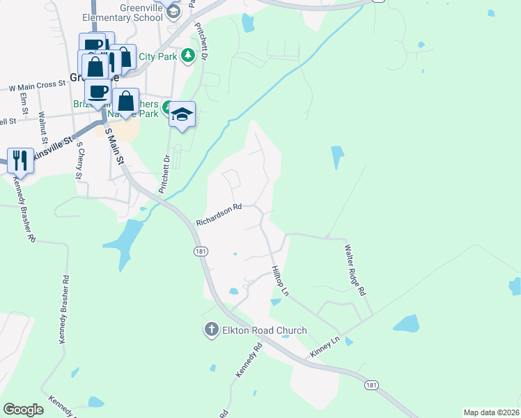 map of restaurants, bars, coffee shops, grocery stores, and more near 460 Fox Drive in Greenville