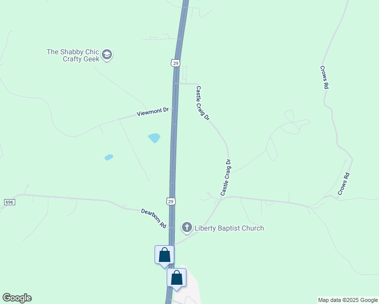 map of restaurants, bars, coffee shops, grocery stores, and more near 4591 Wards Road in Evington