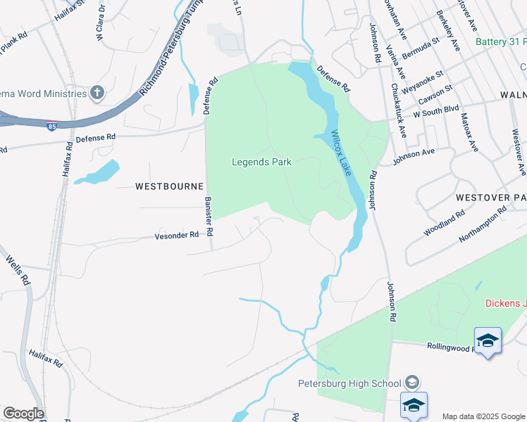 map of restaurants, bars, coffee shops, grocery stores, and more near 1737 Ramblewood Road in Petersburg