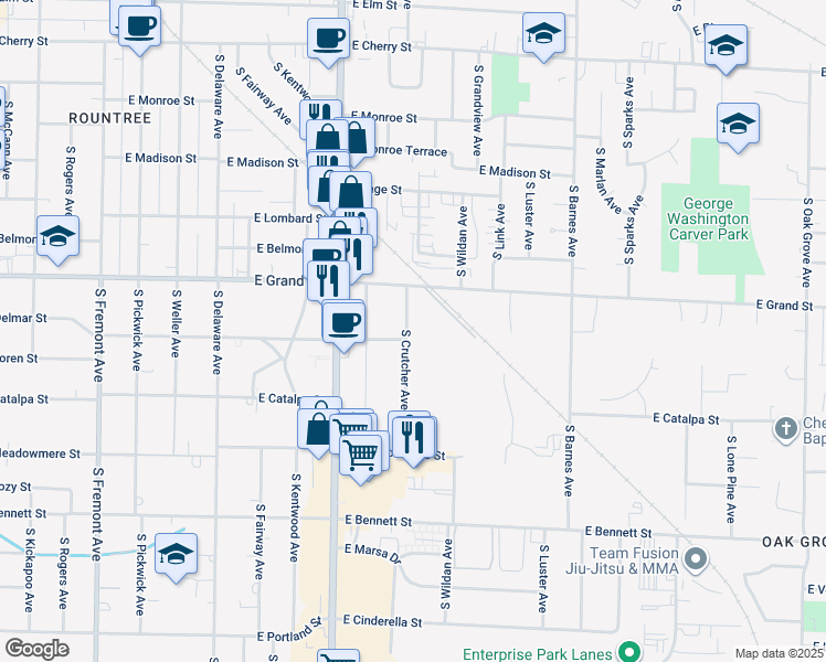 map of restaurants, bars, coffee shops, grocery stores, and more near 1046 South Crutcher Avenue in Springfield