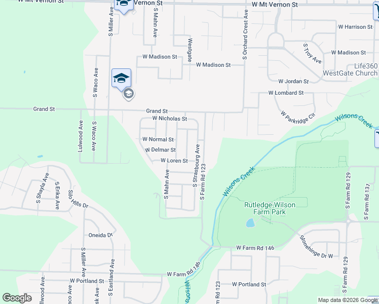 map of restaurants, bars, coffee shops, grocery stores, and more near 1128 South Canton Avenue in Springfield