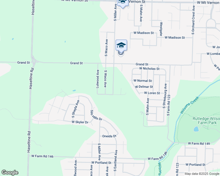 map of restaurants, bars, coffee shops, grocery stores, and more near 1139 South Miller Avenue in Springfield