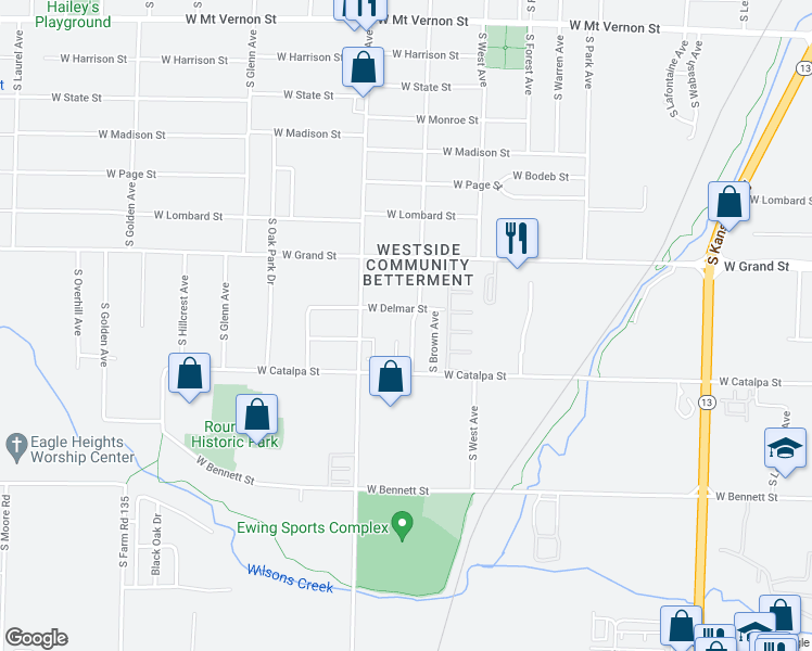 map of restaurants, bars, coffee shops, grocery stores, and more near 1115 South Clifton Avenue in Springfield