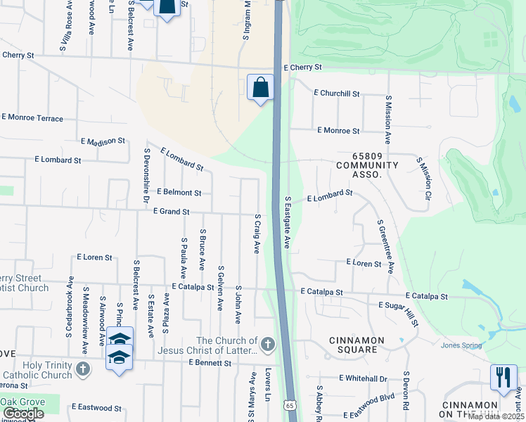 map of restaurants, bars, coffee shops, grocery stores, and more near 950 South Craig Avenue in Springfield
