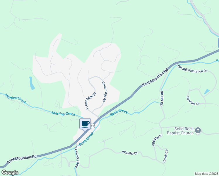 map of restaurants, bars, coffee shops, grocery stores, and more near 7901 Cedar Edge Road in Roanoke