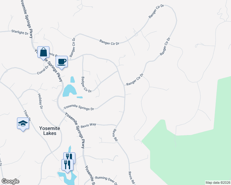 map of restaurants, bars, coffee shops, grocery stores, and more near 42929 Yosemite Springs Drive in Coarsegold