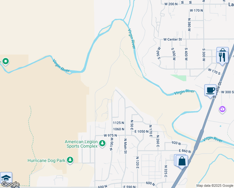 map of restaurants, bars, coffee shops, grocery stores, and more near 1291 North Main Street in Hurricane